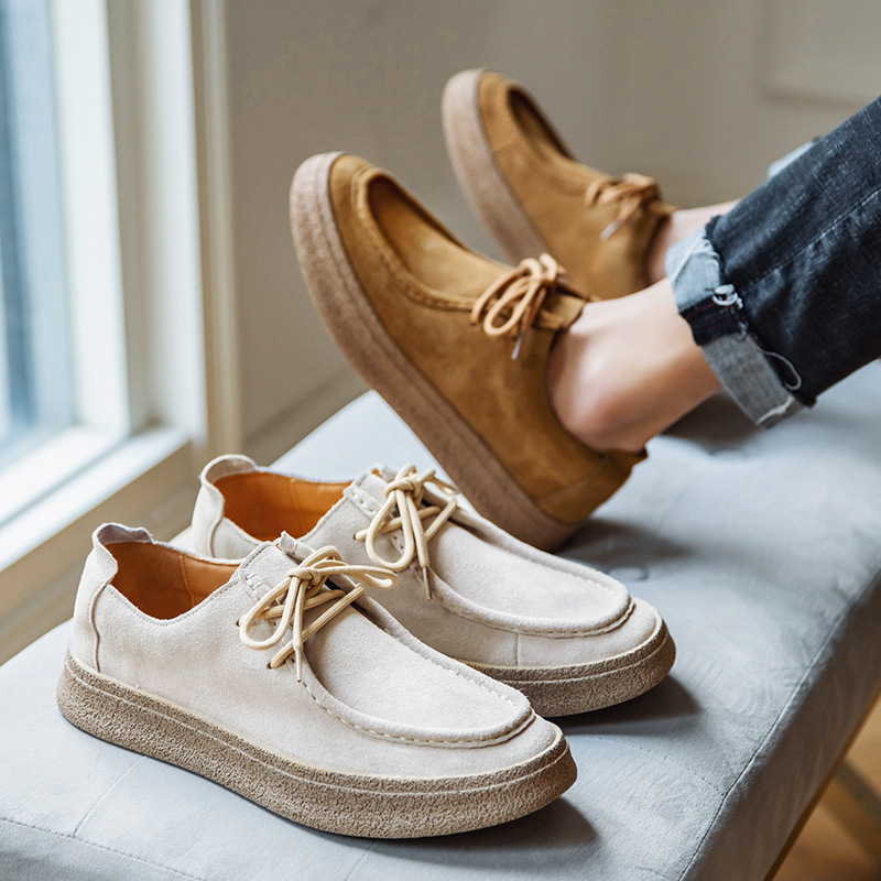 美式复古反绒皮皮鞋男英伦纯色简约休闲鞋b253-8793-p108黄色黑色