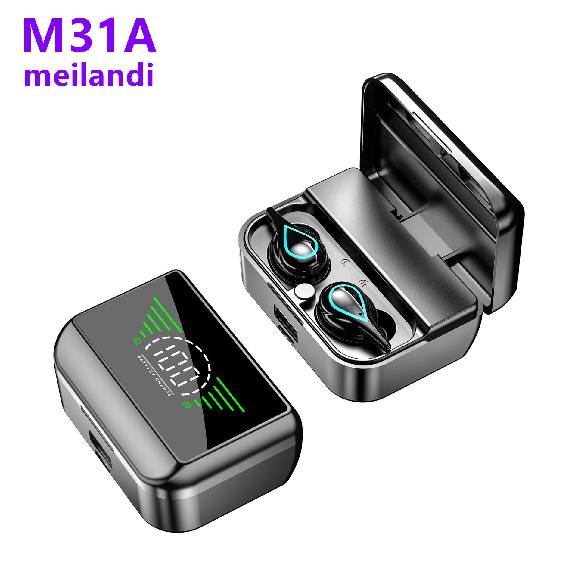 跨境新款m31atws镜面蓝牙耳机led数显触摸带移动电源真无线迷你