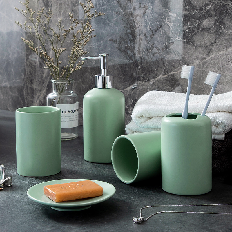 厂家现货批发 抖音爆款绿色陶瓷卫浴套装 卫浴用品浴室洁具五件套