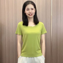 夏季清凉休闲百搭纯色圆领简约显瘦女士短袖T恤时尚罗纹棉打底衫