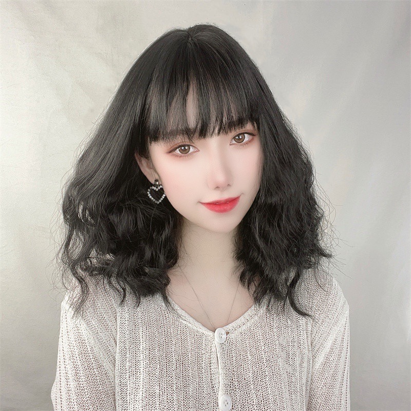 好物种草空气刘海假发女中长发玉米烫小卷发化纤头套女假发供应商