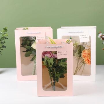 情人节鲜花包装袋橱开窗手提袋玩偶小礼品包装袋节日手提礼品袋子