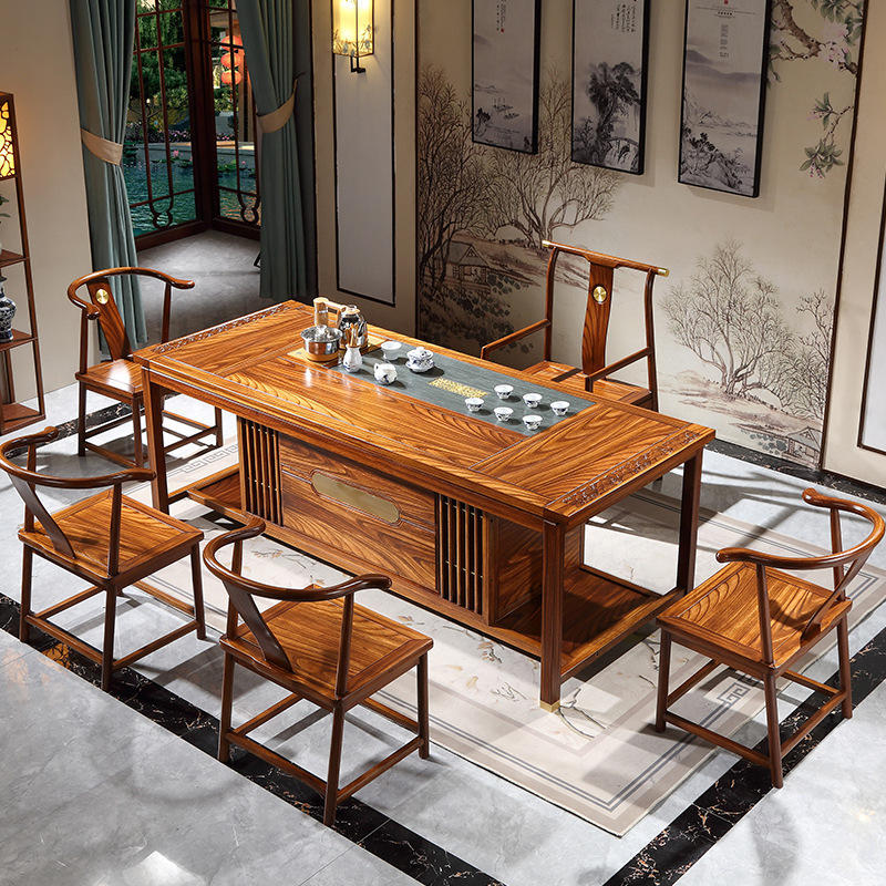 茶桌椅组合实木印尼花梨木新中式功夫茶桌茶具套装办公室一体茶台