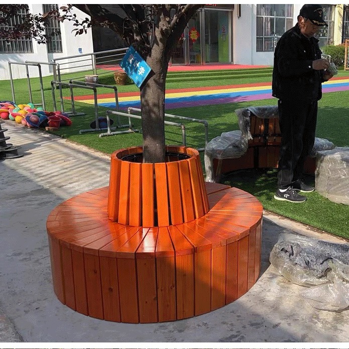 防腐木围树椅异形树池围边座椅实木圆形凳子公园椅户外长椅子