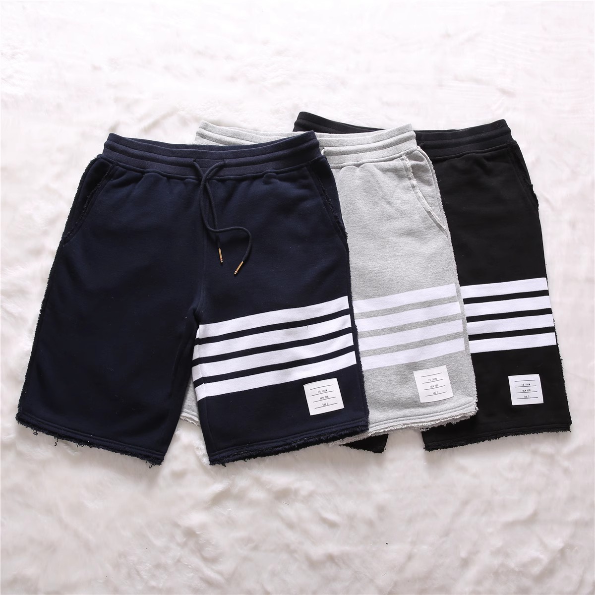 厂家批发新款tb短裤流苏包边情侣五分裤宽松毛圈棉半裤一件代发