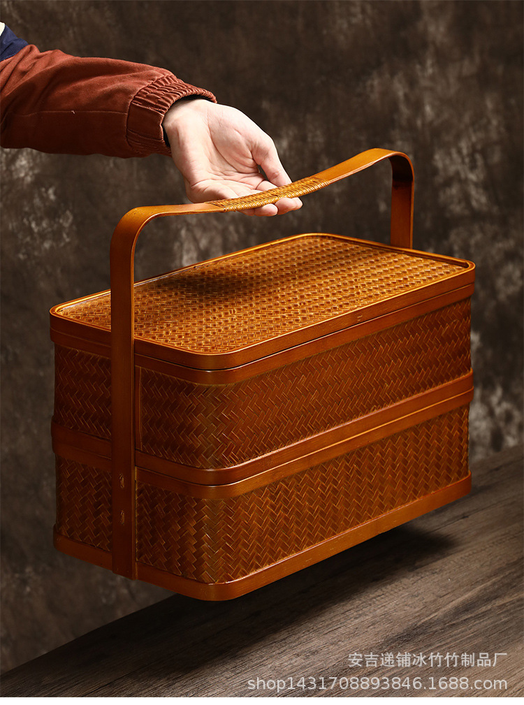 竹编复古多层提盒复古竹篮食盒收纳盒礼盒茶具收纳仿古糕点盒