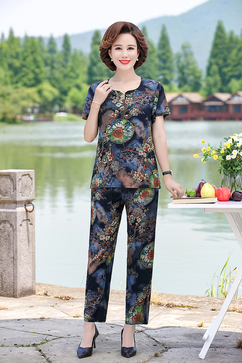 外贸大码衣服女装民族风女式t恤棉绸上衣短袖印花t恤女2022夏季0611