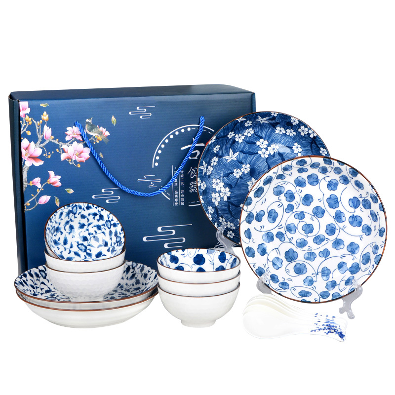 Japanese Blue and White Porcelain Ceramic Tableware Bowl Chopsticks Set Bowl Set Gift Box Creative Opening Activity Gift Business Gift