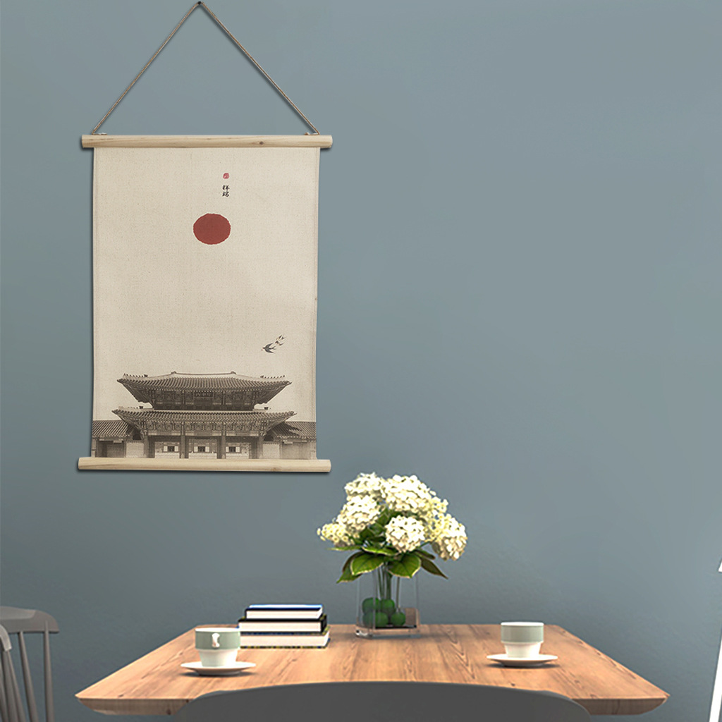 壁饰挂饰中式禅意客厅背景墙装饰卷轴挂画亚马逊办公室家居装饰