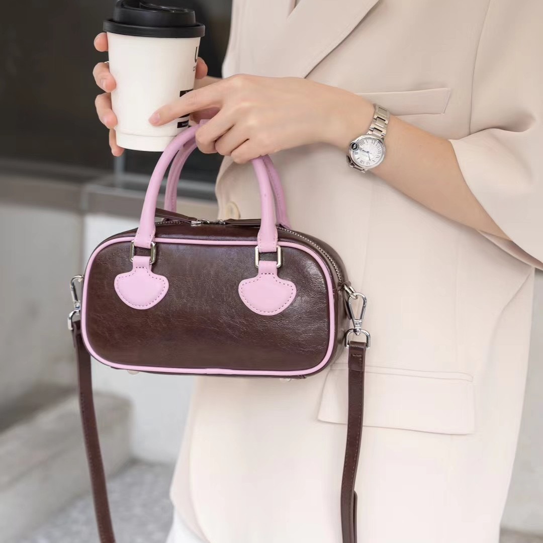 春夏新款时尚保龄球包小众设计机器人撞色波士顿包可爱百搭手提包