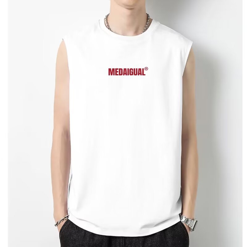 无袖背心男夏季潮牌纯棉健身运动坎肩衣服打底情侣装白色短袖t恤