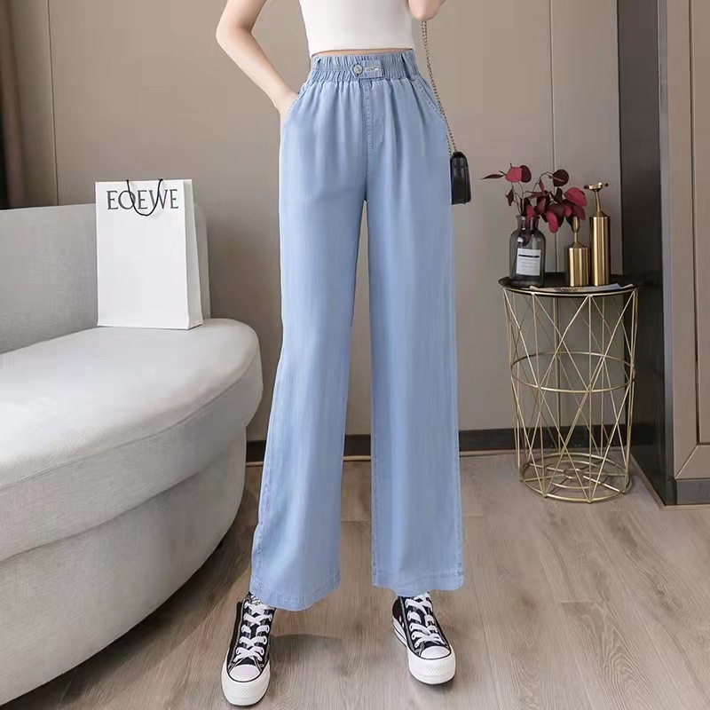 Lyocell Jeans Women's Summer Thin 2023 New Slimming and Straight High Waist Ice Silk Mop Wide Leg Pants Women's