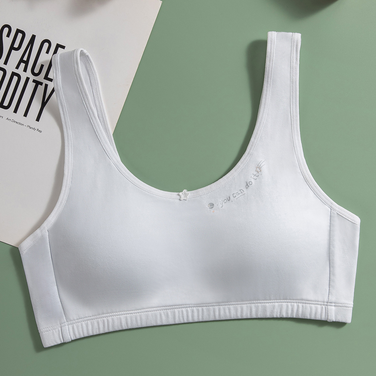 奥美芬少女发育期无钢圈运动内衣宽肩背心初中学生高中薄款文胸