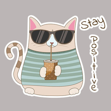 卡通戴眼镜猫咪烫画图案 衣服热转印logo熨烫贴图a级胶印烫画现货