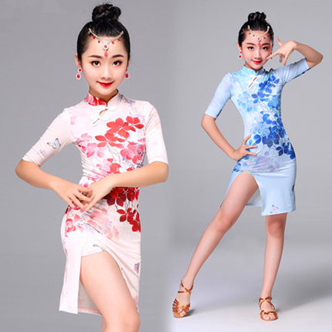 新款儿童拉丁舞演出服少儿女童旗袍古典裙表演服旗袍拉丁舞服