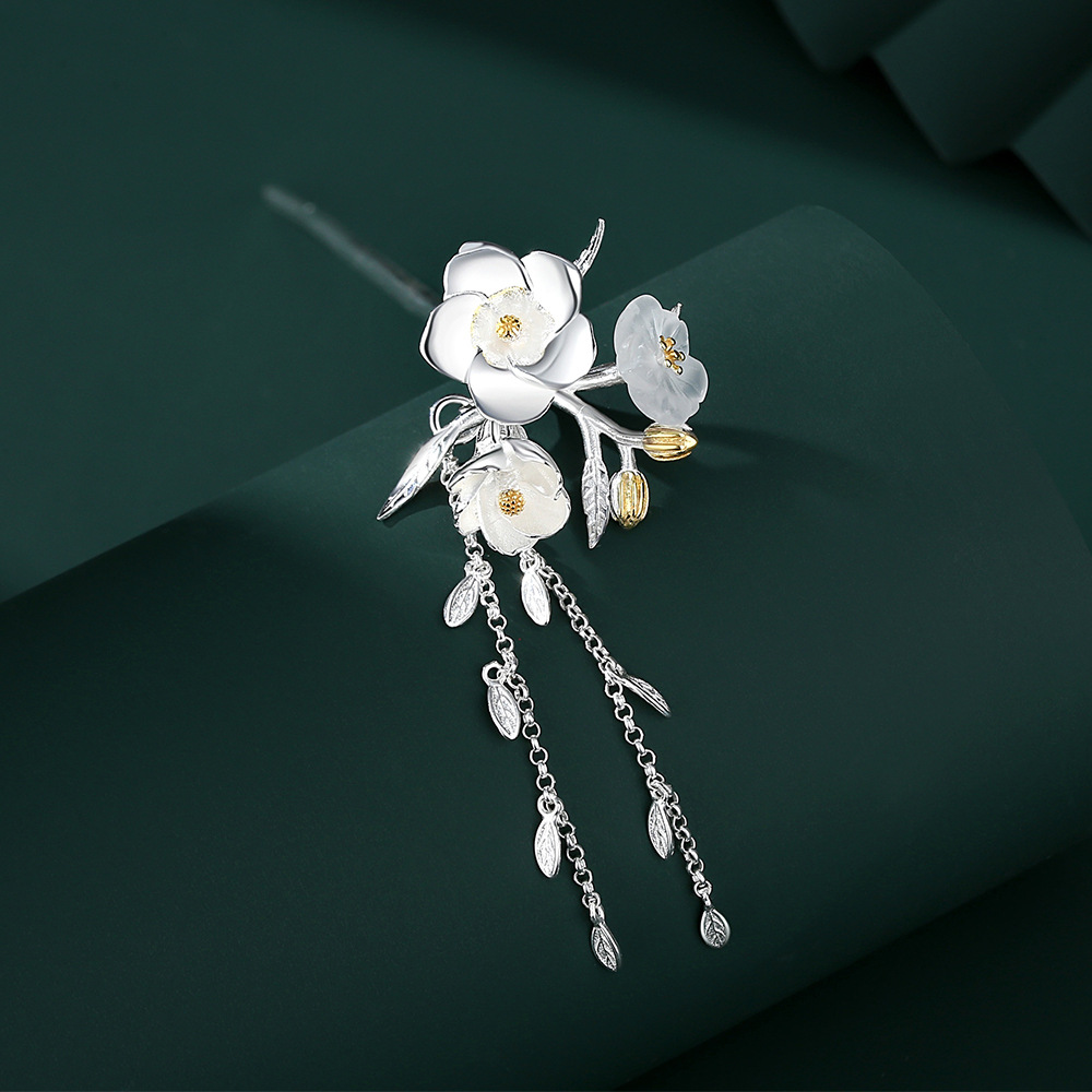 水晶牵牛花纯银流苏发簪古风小众设计高级感气质汉服头发饰簪子女