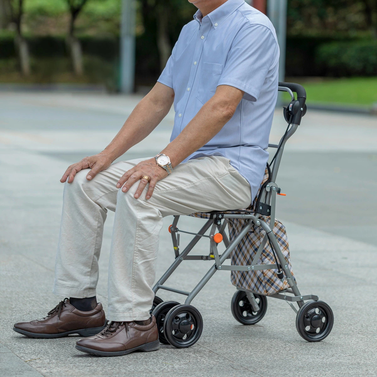 日本老年双轮手推车购物车 可折叠可坐买菜助步车轻便手推车