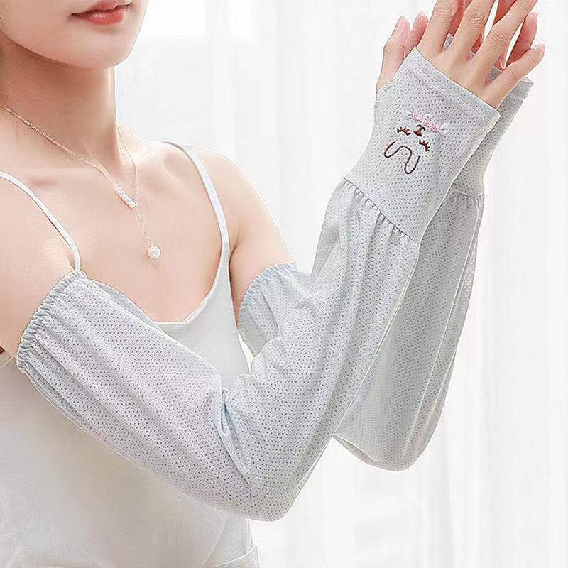 Women Outdoor Sun Block Soft Long Arm Sleeves Fingerless Gloves