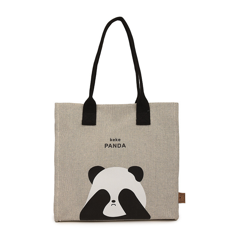 Cross-Border Panda Canvas Shoulder Bag Female Letter Large Capacity Totes Cartoon Cute Portable Shopping Bag Wholesale