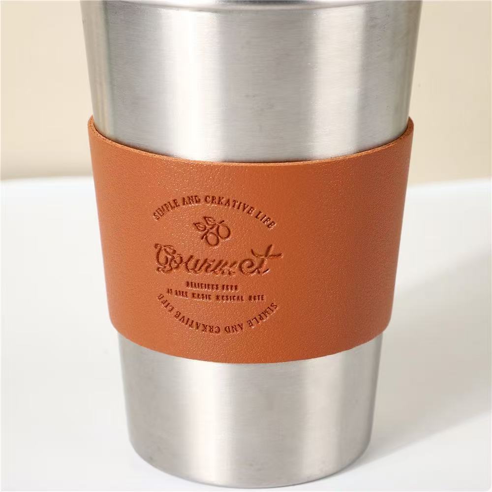 现货PU不锈钢杯套户外露营皮革水杯杯套玻璃咖啡儿童杯防烫保护套