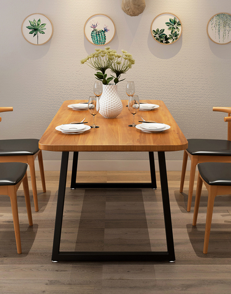 北欧铁艺实木餐桌椅组合饭店火锅店长方形桌椅复古餐厅小吃店饭桌