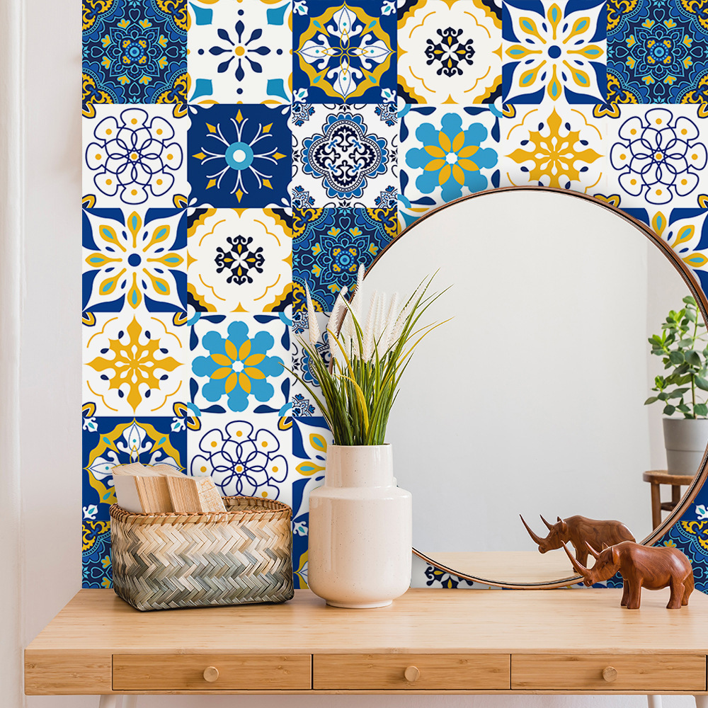 跨境彩色花砖图案磨砂地板贴厨房瓷砖浴室翻新自粘墙贴mz-6