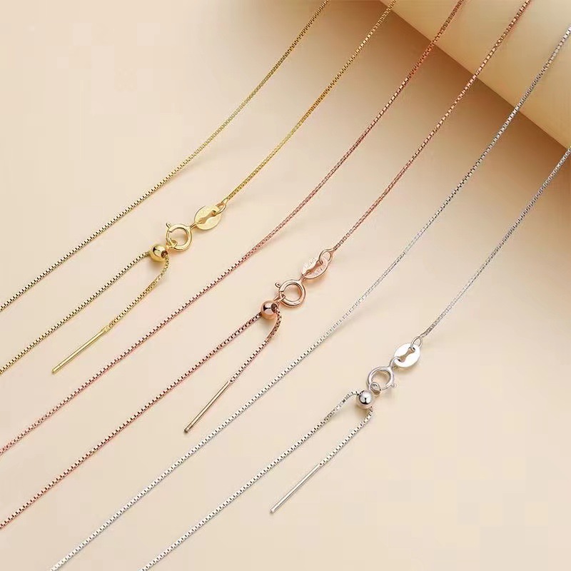 纯银万能针盒子链女款项链百搭锁骨链银镀金k黄o字链直播货源批发