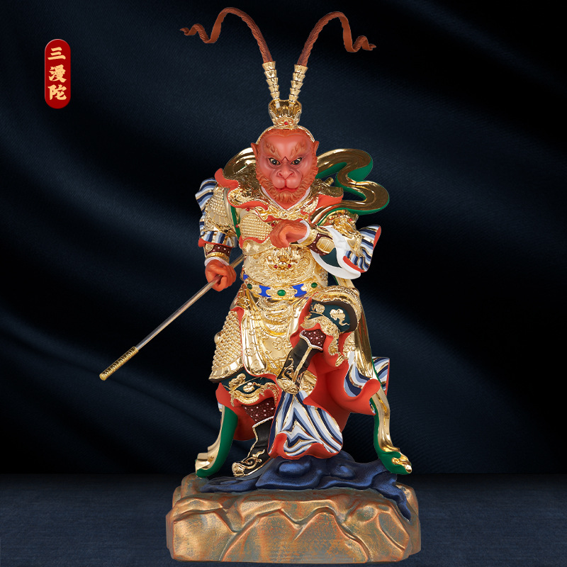 三漫陀大圣爷神像樟木雕16寸齐天大圣孙悟空斗战胜佛佛像供奉摆件