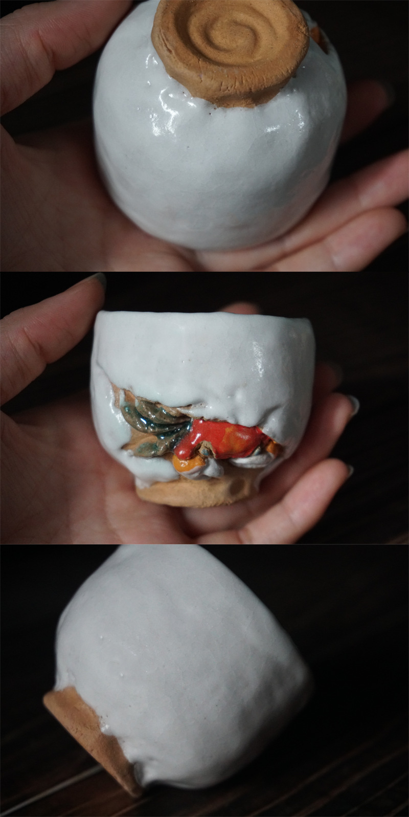 螃蟹志野手工陶瓷茶杯 乐山烧水月烧陶茶杯 主人杯品茗杯功夫茶具