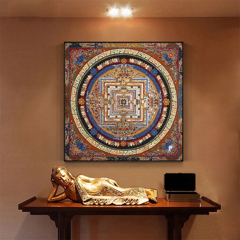 唐卡挂画六字真言西藏晶瓷画酒店墙面装饰画禅意藏式东南亚墙壁画