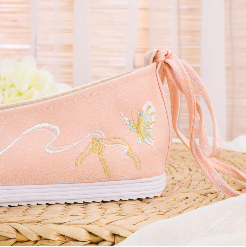 语蝶新款汉服鞋内增高翘头履系带古装鞋民族风弓鞋汉元素女鞋