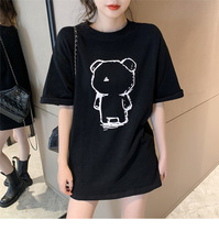 夏季新款韩版打底休闲印花减龄短袖卡通宽松中长款T恤女上衣
