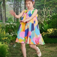 韩系女童连衣裙2024夏装新款涂鸦印花可拆卸蝴蝶结吊带儿童公主裙
