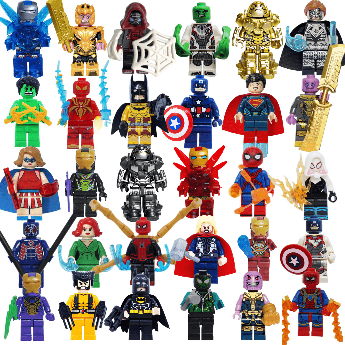 跨境兼容乐高人仔钢铁蜘蛛积木30只英雄侠全套人仔批发儿童拼装