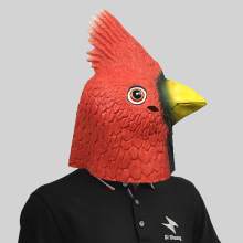 跨境红雀面具朱雀头套化妆舞会乳胶头饰红衣凤头鸟节日派对道具