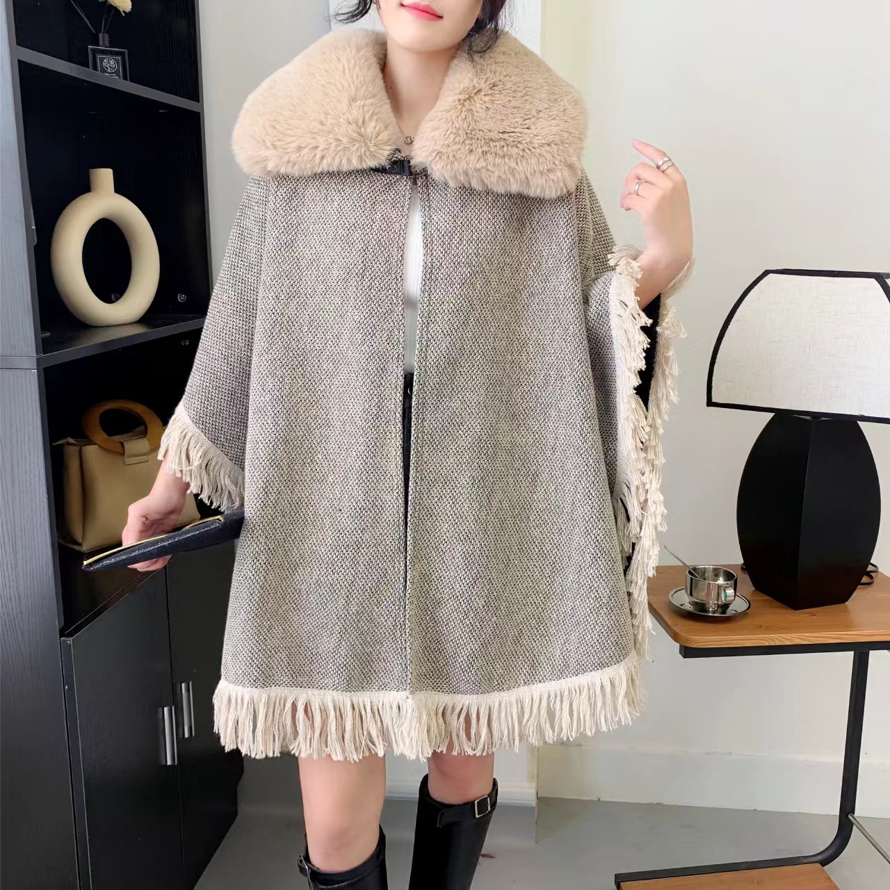 cape and shawl all-match loose women‘s autumn and winter woolen coat women‘s new western style wool-like coat thick cloak