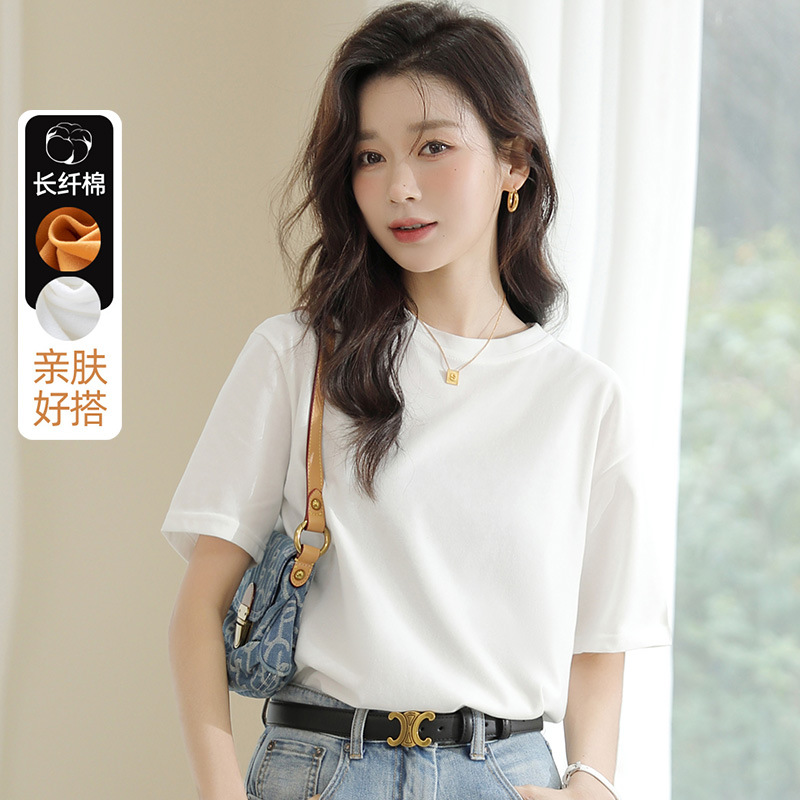 时尚女性短袖t恤2024夏季新款女装半袖休闲运动上衣棉质纯色体恤