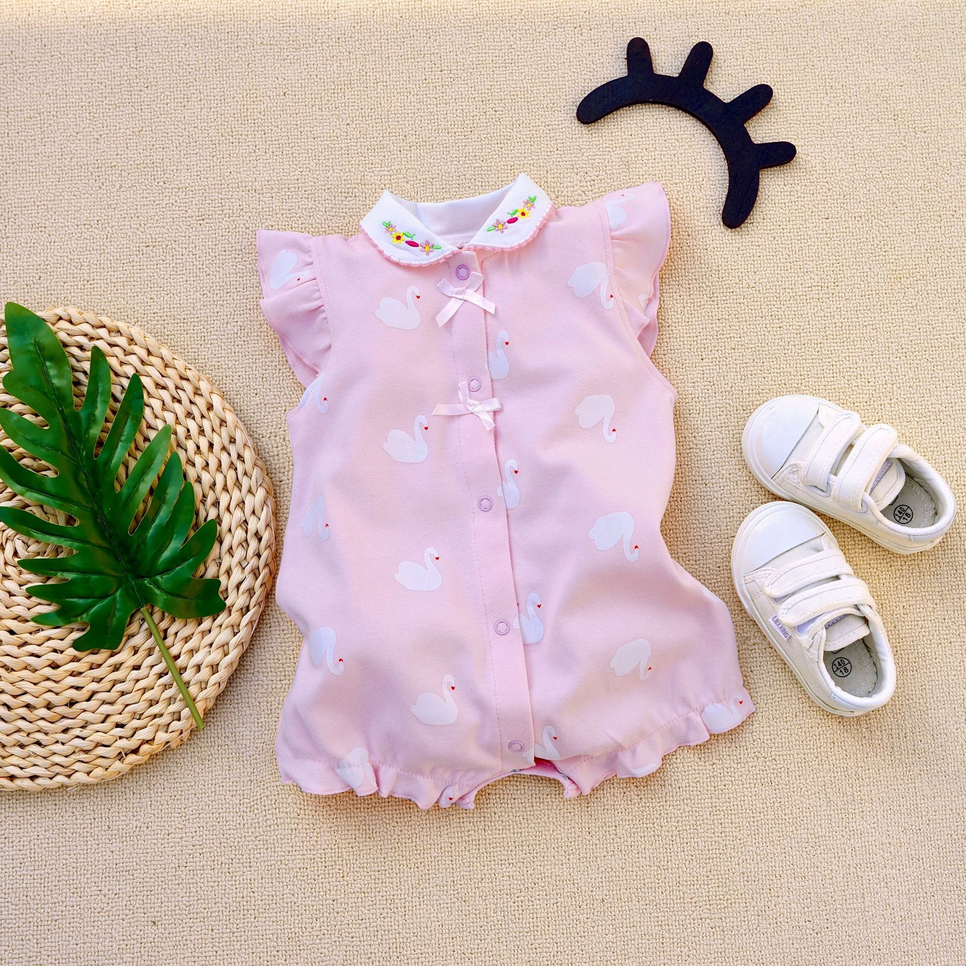 2023 Summer Baby Short Sleeve Rompers Summer Romper Flying Sleeve Rompers Jumpsuit Cotton Cool Pajamas 3-18 Baby Clothes