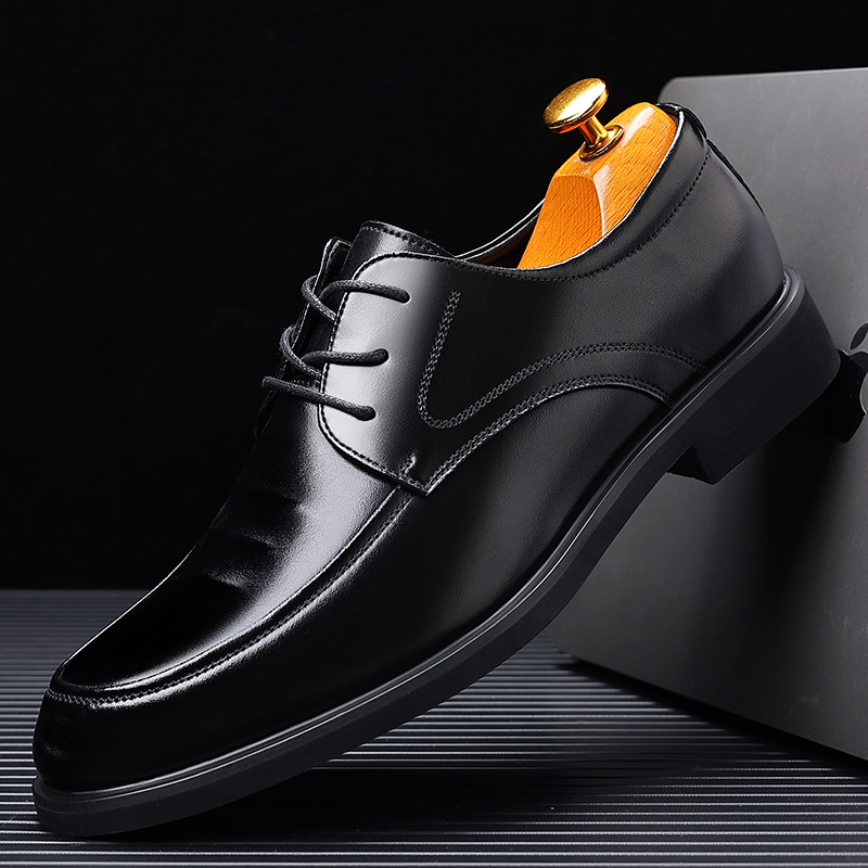 秋季新款商务正装圆头男士皮鞋真皮韩版休闲黑色工作面试伴郎婚鞋