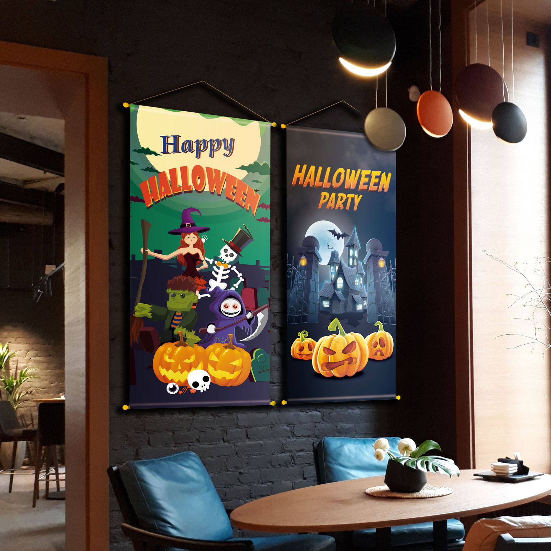 Halloween Popular Decorations Cinema Poster Hanging Cloth Restaurant Bar Wallpaper Party Atmosphere Decoration