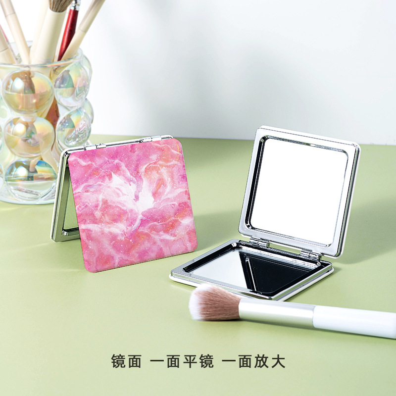Hand Painted Dream Handheld Makeup Mirror Portable Portable Watercolor Mirror Folding Square Double-Sided Pattern Pu 