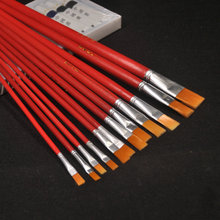12支装水粉画笔红色杆尼龙毛笔水粉水彩油画笔美术生学生油画刷丙
