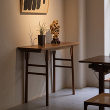 新中式明式轻奢实木条案平头案黑胡桃木玄关桌条几端景台供桌中堂