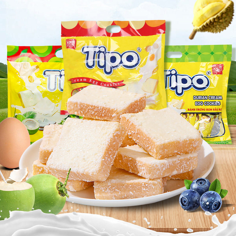 越南进口Tipo面包干牛奶椰子榴莲味蛋糕干早餐面包片 休闲零食