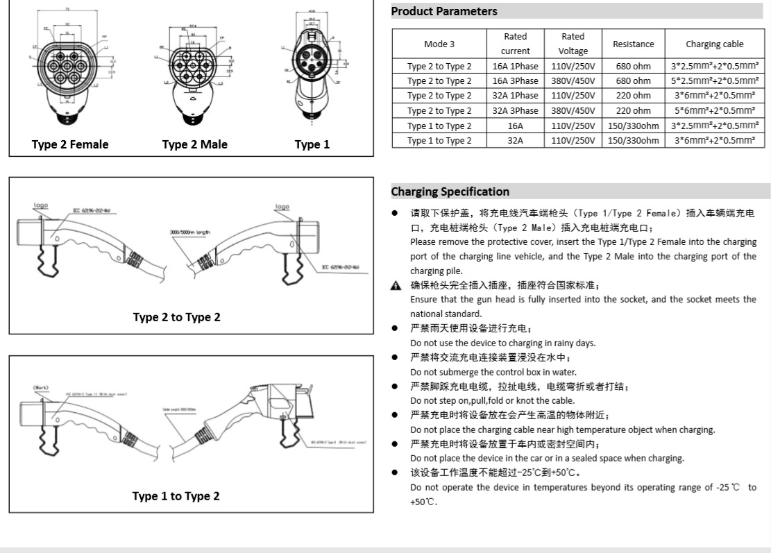 saej1772美标type2新能源汽车便携式充电枪eu插头