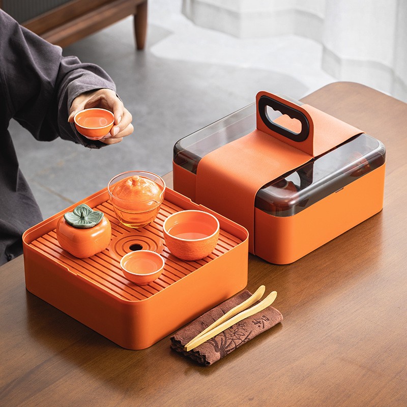 Lucky Persimmon Ceramic Travel Tea Set Mini Set Portable Quick Cup Storage Box Hand Gift Printable Logo