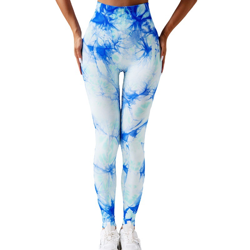 Cross-Border New Arrival Seamless Peach Yoga Tight Women's Tie-Dyed Tie-Wrap Printed High Waist Hip Lift Sports Running Fitness Pants