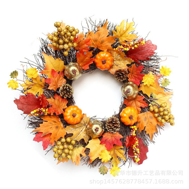 Cross-Border E-Commerce Manufacturers Supply Thanksgiving Harvest Festival Halloween Autumn Maple Leaf Pumpkin Heliosphere Real Rattan Garland