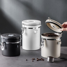 咖啡豆密封罐304不锈钢单向排气阀储物罐带勺子茶叶罐干果保鲜罐