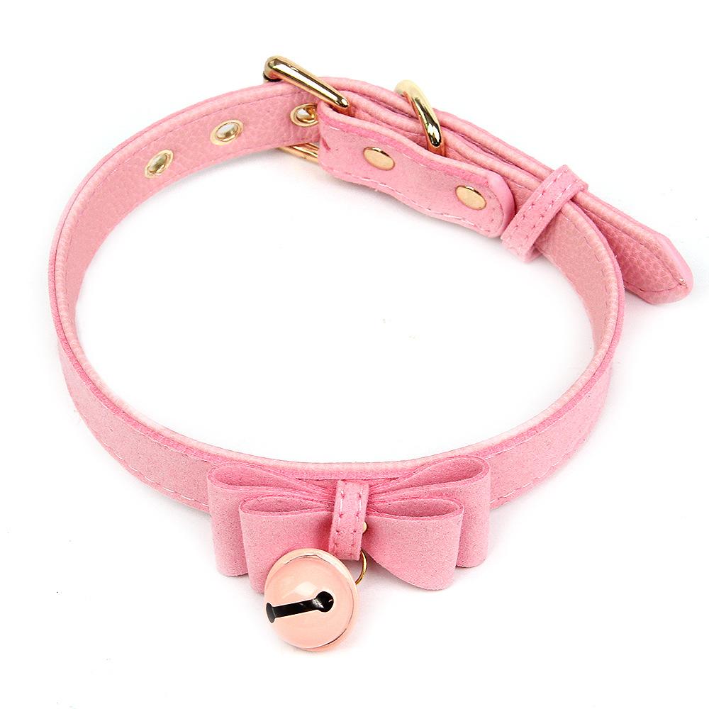 Pink Leather Collar SM Sex Toys Bell Neck Ring Couple Sex Toy Cross-Border Supply Factory Direct Sales for Women